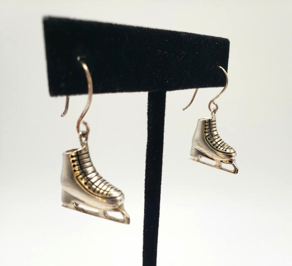 Ice Skates Dangle Earrings Sterling Silver Figure Skater Hook New on Card 10.5gr